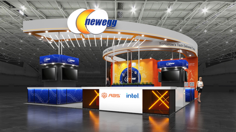 Newegg will exhibit at COMPUTEX 2024 in Taipei, Taiwan, with a booth featuring ABS AI-enabled PCs and SellingPilot SaaS marketplace management platform. (booth rendering: Newegg)