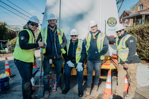 A Peoples Natural Gas construction crew rests after installing new, plastic pipeline that reduces the risk of leaks, leading to fewer greenhouse gas emissions. Peoples' infrastructure modernization program is a driving force in Essential Utilities' decarbonization efforts. Essential has been recognized by USA TODAY as one of America's Climate Leaders. (Photo: Business Wire)