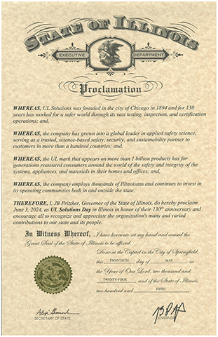 June 3, 2024,  is UL Solutions Day in Illinois