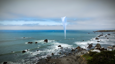 A WindBorne Global Sounding Balloon (GSB) flies autonomously over Bodega Bay, California. (Photo: Business Wire)