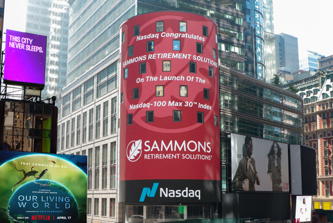 Sammons Retirement Solutions and Nasdaq celebrate the launch of Nasdaq-100 Max 30 Index with a display in Times Square. (Photo: Business Wire)