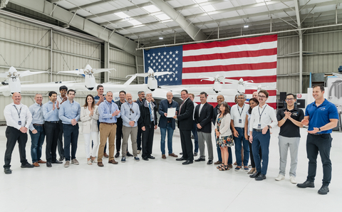 The FAA presenting Archer's Airline Team and representatives from United with Archer's Part 135 Certificate. (Photo: Business Wire)