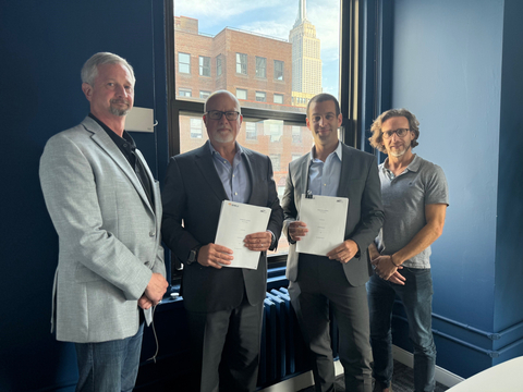 Left to Right: Jim Koontz, Cory Glick, Doron Brenmiller, and Gadi Sharir gather in New York City to sign bGen™ distribution agreement (Photo: Brenmiller Energy)