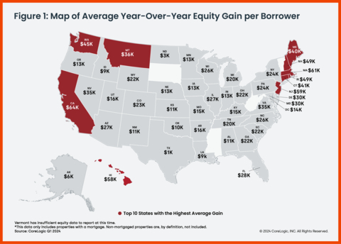 Map of Average YoY Equity Gains Per Borrower (Graphic: Business Wire)