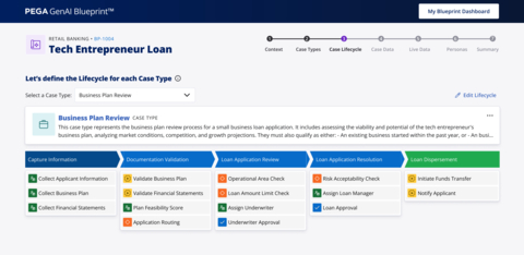 This screenshot of Pega GenAI Blueprint shows how users can easily and quickly generate, add, or remove steps in their workflow when designing a new application. (Graphic: Business Wire)