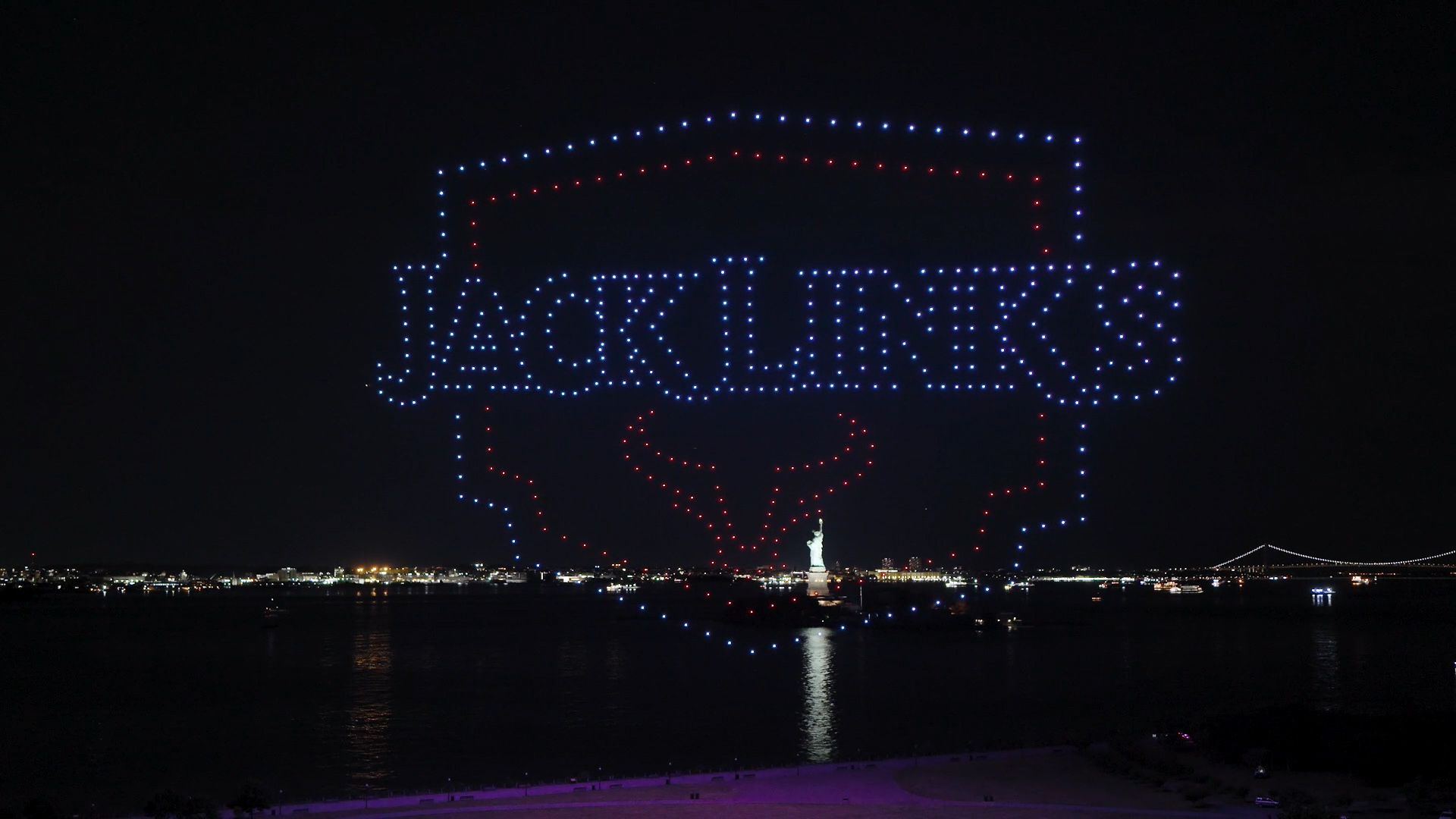 Jack Link's celebrates National Jerky Day with a spectacular drone show overlooking the Statue of Liberty featuring a 400-foot-tall Sasquatch in the skies.