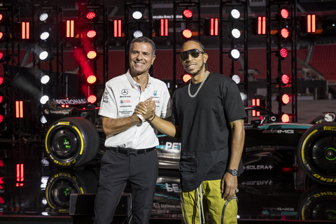 Dimitris Psillakis, Mercedes-Benz USA President and CEO with Brand Ambassador, Ludacris, at Mercedes-Benz Race Day (Photo: Business Wire)