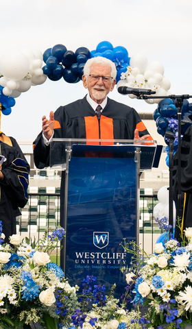 Inventor of the cell phone, Marty Cooper, receives Westcliff University’s honorary doctorate of technology during its 2024 commencement ceremony. (Photo: Business Wire)