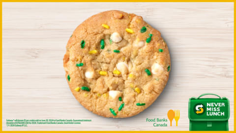 Buy a Subway® cookie on June 20th and $1 will go toward helping feed kids with Food Banks Canada. Subway® will donate $1 per cookie sold on June 20, 2024 to Food Banks Canada. Guaranteed minimum donation of $750,000 CAD for 2024. Trademark Food Banks Canada, Used Under License. (Photo: Business Wire)
