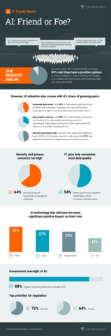 The SolarWinds 2024 IT Trends Report Infographic - AI: Friend or Foe? (Graphic: Business Wire)