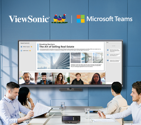 The ViewSonic ViewBoard IFP92UW and IFP105UW ultra-wide interactive displays are designed to work with ViewSonic TeamOne and TeamJoin for Microsoft Teams Rooms. (Graphic: Business Wire)
