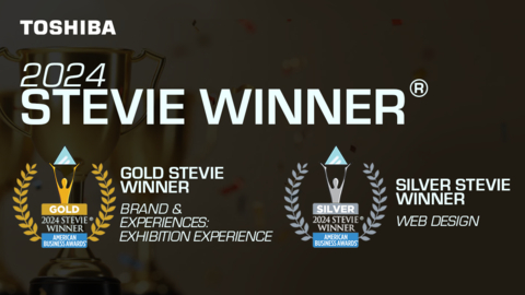 The Toshiba Global Commerce Solutions NRF 2024 exhibition booth won the Gold Stevie® Award in the Brand & Experiences - Exhibition Experience category, and the retail solutions provider’s website earned the Silver Stevie® Award in the Achievement in Web Design category. (Graphic: Business Wire)