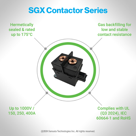 The SGX contactors offer excellent performance and a square form factor, optimal for Automated Guided Vehicles (AGV), forklift, and other industrial applications, residential energy storage systems, and DC fast charging. (Graphic: Business Wire)