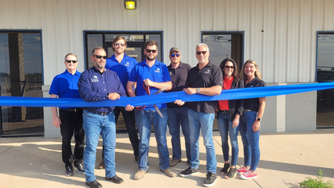 A ribbon cutting to mark the official opening of Future Technologies' Midland, TX office (L to R: Gary Hill, Nelson Barber, Will Hurlburt, Alex Barber, Aaron Barber, Dave Rumore, Teri Maher, Val Sciortino) - June 11, 2024. (Photo: Business Wire)