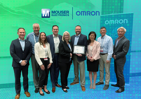 Representatives from Omron present the Mouser team with the 2023 E-Catalog Distributor of the Year Award. (Photo: Business Wire)