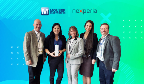 Representatives from Nexperia present the Mouser team with the 2023 e-Tailer of the Year Award. (Photo: Business Wire)
