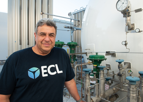 ECL co-founder and CEO Yuval Bachar at ECL MV1, the world’s first data center that uses hydrogen as its primary power source, in Mountain View, Calif. (Photo: Business Wire)