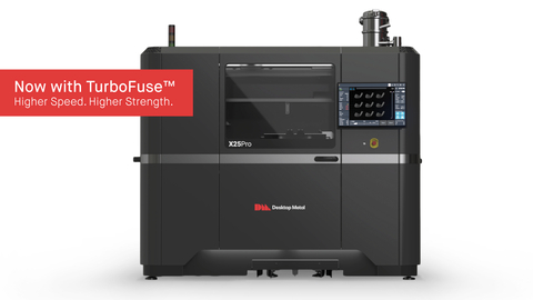 Now offered on the Desktop Metal X25Pro production metal binder jetting platform, TurboFuse™ is an intelligent, high-strength binder that eliminates a heating step during printing and improves already-fast binder jet 3D print speeds by <percent>50%</percent> or more, depending on selected print parameters and material. (Graphic: Business Wire)