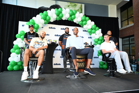 Celtics stars Derrick White, Payton Pritchard and Al Horford get their smoothest shave of the season by barbers Josh Pereira, Devin Allen and Gio Depena at Gillette’s World Shave Headquarters. (Photo: Getty Images)