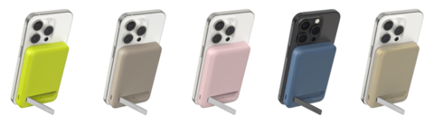 Belkin BoostCharge Pro Magnetic Power Bank 5K in cyber lime, sand, pink, blue and gold color options. (Photo: Business Wire)