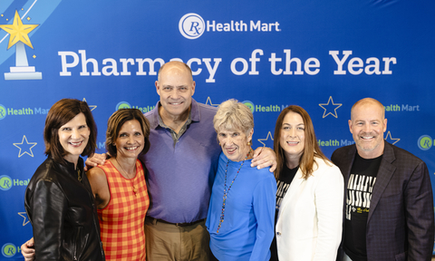 Photo features Jeanine Singer, SVP, National and Key Accounts & Field Sales, McKesson (left); Dreier Pharmacy co-owners Jessica Dreier-Huntington, RPh, Tim Dreier, RPh, and Jana Dreier; Crystal Lennartz, president, Health Mart and Health Mart Atlas; and Scott Miller, president of Strategic, Community, and Specialized Pharmacy, McKesson (right). (Photo: Business Wire)