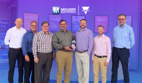 original Representatives from Carlo Gavazzi present the Mouser team with the 2023 Distributor of the Year Award. (Photo: Business Wire)