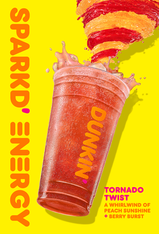 Dunkin's new Tornado Twist SPARKD’ Energy Drink is $3 in the Dunkin’ mobile app starting July 1. As seen in the music video, "Ain’t No Love in Oklahoma (From Twisters: The Album),” performed by Luke Combs. (Graphic: Business Wire)