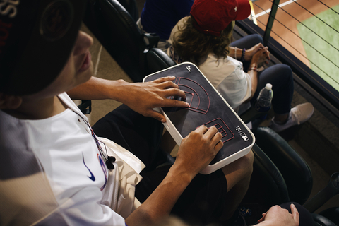 OneCourt devices powered by T-Mobile's 5G network being used during live game action by fans at Globe Life Field. (Photo: Business Wire)