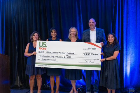 US Foods presents check to MFAN for program support. Pictured left to right: Jennifer Castillo - US Foods, Jenece Upton - US Foods, Shannon Razsadin - MFAN, John Posey - US Foods, and Kristen Beattie - MFAN. (Photo: Business Wire)