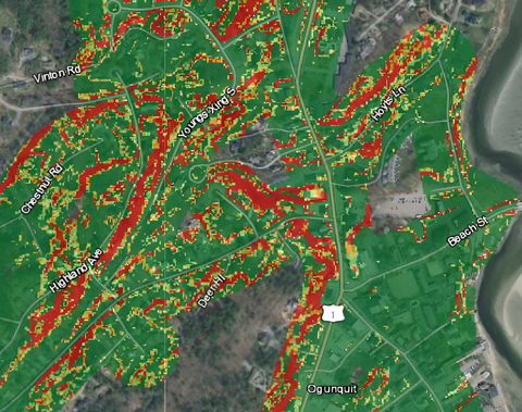 INFRASTRUCTURE PROTECTION TOOL: This screen grab from a new award-winning GZA GeoEnvironmental Inc. GeoTool powered by ArcGIS shows how the software platform can quickly identify “high hazard areas” vulnerable to erosion and landslides. Suitable for use by a wide range of horizontal infrastructure managers, including highway agencies, railroads, pipeline and powerline operators, and others, the “Erosion-Slope Stability Toolkit” was originally developed by GZA for the Maine Department of Transportation and New England Transportation Consortium (NETC) and recently won top honors from the American Council of Engineering Companies. (Graphic: Business Wire)