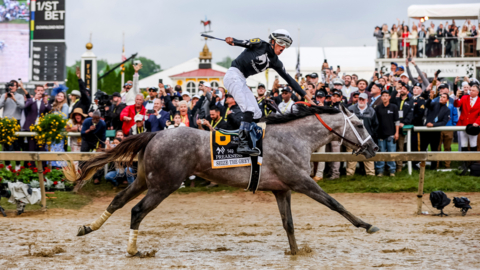 Seize The Grey wins the 2024 Preakness Stakes. (Photo: Eclipse Sportswire)