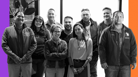 Pictured L-R Eric Kash Kash (Director, Wildlife Division of the Nez Perce Tribe), Leah Brickson (Senior Computational Scientist) , Aaron Miles (Manager, Natural Resources of the Nez Perce Tribe), Dr. Beth Shapiro (Chief Science Officer), Absolem Yatzirah (Councilmember, Karankawa Kadla Five Rivers Council), Cristina Mormorunni (Executive Director and Co-Founder, INDIGENOUS LED), Irvin Carlson (President, InterTribal Buffalo Council, Co-Founder, INDIGENOUS LED), Matt James (Chief Animal Officer), Jason Baldes (Executive Director, Wind River Tribal Buffalo Initiative, Vice President, InterTribal Buffalo Council) (Photo: Business Wire)