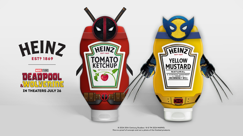 HEINZ teamed up with Marvel Studios’ “Deadpool & Wolverine”, for an epic collaboration complete with limited-edition collectibles to accessorize your ketchup and mustard bottles to resemble Deadpool and Wolverine. (Photo: Business Wire)