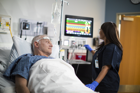 An ICU patient is monitored with a Philips IntelliVue bedside patient monitor (Photo: Business Wire)