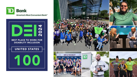 TD Bank earns top score of 100 on 2024 Disability Equality Index®, reflecting its commitment to the advancement of diversity, equity, and inclusion for over a decade. (Photo: Business Wire)