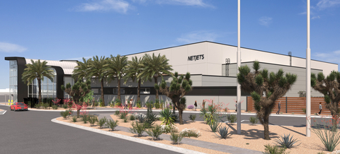 NetJets plans to open a new two-hangar Las Vegas FBO, shown in this rendering, in 2027. (Photo: NetJets)