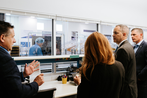 Rocket Lab executive leadership, Congressional leaders and state and local officials, gathered at the Company's space-grade solar cells manufacturing facility in Albuquerque, New Mexico, to celebrate Rocket Lab’s signed preliminary agreement under the U.S. CHIPS and Science Act. Pictured (left to right): Dr. Brad Clevenger, VP & General Manager of Rocket Lab Space Systems; U.S. Congresswoman Melanie Stansbury; Deputy Secretary of Commerce Don Graves; and U.S. Senator Martin Heinrich			   
			<img src=