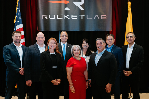 Rocket Lab executive leadership, Congressional leaders and state and local officials, gathered at the Company's space-grade solar cells manufacturing facility in Albuquerque, New Mexico, to celebrate Rocket Lab’s signed preliminary agreement under the U.S. CHIPS and Science Act. Pictured (left to right): Jerry Winton, VP Operations Rocket Lab; Adam Spice, Chief Financial Rocket Lab; U.S. Congresswoman Melanie Stansbury; Deputy Secretary of Commerce Don Graves; New Mexico Governor Michelle Lujan Grisham; Albuquerque City Councilor Renee Grout; U.S. Senator Ben Ray Luján; Dr. Brad Clevenger, VP & General Manager of Rocket Lab Space Systems; and Navid Fatemi, VP Business Development Rocket Lab. (Image credit: Tiffani Cornish Photo)