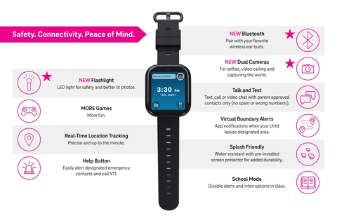 Now with flashlight, dual-cameras, Bluetooth and so much more — plus, score the new watch free when adding a qualifying kid’s watch line (Graphic: Business Wire)
