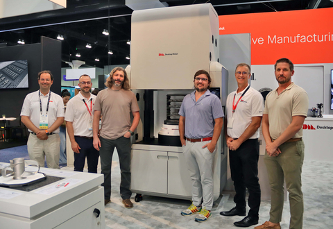 Leaders of Desktop Metal and AmPd Labs meet at RAPID + TCT in Los Angeles to finalize the sale of the new PureSinter Furnace to support AmPd Labs’ fleet of DM metal 3D printers. Pictured from left to right are DM CEO Ric Fulop, DM Director of Strategic Accounts Derek Campbell, AmPd Labs Co-Founder and President Sean Harkins, AmPd Labs CEO Tim Neal, DM SVP of Metals and Future Markets Rick Lucas, and AmPd Labs Co-Founder and Managing Partner Brien Beach. (Photo: Business Wire)