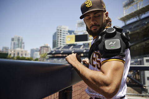 MLB star Fernando Tatis Jr. demonstrates the easy use of the Hyperice X Shoulder. (Photo: Business Wire)