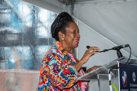 Port Houston honored the memory and legacy of the late Congresswoman Sheila Jackson Lee. Described as a champion of the Houston Ship Channel and Port Houston, she is pictured here last year delivering remarks to help celebrate the opening of Port Houston's Bayport Container Terminal Expansion, also known as the Wharf 6 Expansion project. (Photo: Business Wire)