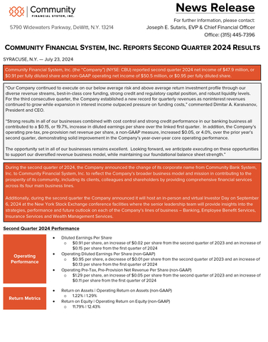 Q2 2024 CBU Earnings Release Supplemental