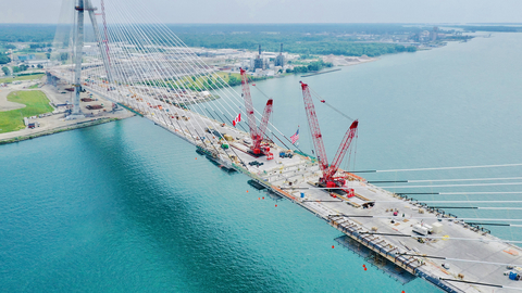 The Gordie Howe International Bridge is now the longest cable-stayed bridge in North America following today’s connection ceremony over the Detroit River linking Windsor, Ontario, Canada, and Detroit, Michigan, United States. (Photo: Business Wire)