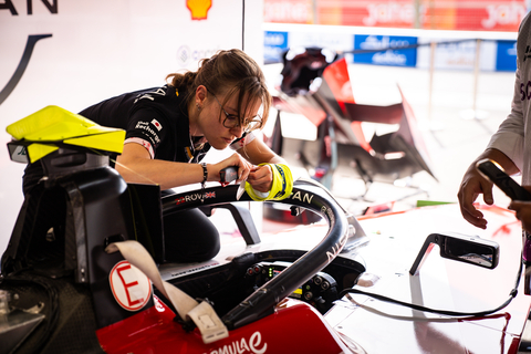 Electric vehicles may be known for being quiet, but a day at a Formula E race is anything but. The track is alight with activity, from engineers making final hardware adjustments to racecars flying past at speeds nearing 200 mph. For many in the automotive world, this electrifying atmosphere represents a lifelong goal of working in motorsports like Formula E. However, landing a position is incredibly competitive, and in a traditionally male-dominated space, it can be even more difficult for women to break through. Worldwide, female participation in motorsports is estimated at around 10%. (Photo: Business Wire)