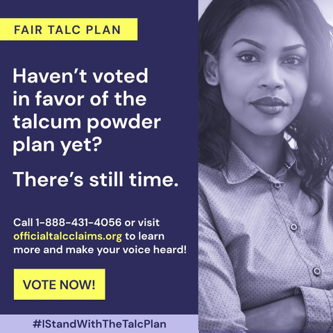 Haven't voted in favor of the talcum powder plan yet? There's still time. (Graphic: Business Wire)
