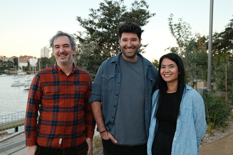 Canva co-founders Melanie Perkins and Cliff Obrecht with Leonardo.AI co-founder JJ Fiasson (Photo: Business Wire)