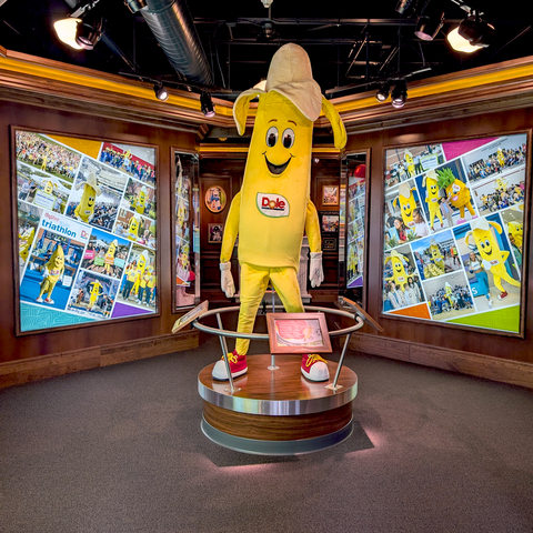 Bobby Banana, the 7-foot healthy-eating mascot of the Dole Food Company, is the star of a ripe new exhibit at the National Mascot Hall of Fame in Whiting, Ind.  The display is part of Dole's 125th Banana-Versary, celebrating the produce leader's 125th year in the banana business, and continues through September 2024. (Photo: Business Wire)