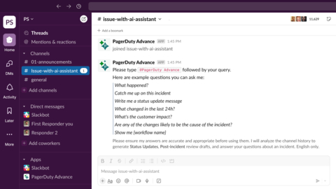 PagerDuty Advance Assistant for Slack (Graphic: Business Wire)