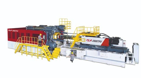 CLF's Two Platen Injection Molding Machine produces an 11 kg plastic pallet in 86 seconds, offering versatility, robotic removal, and space efficiency for various industries. (Photo: Business Wire)